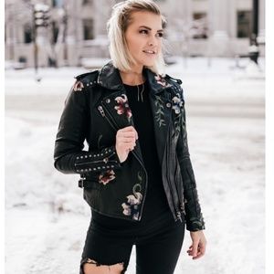 Vegan Leather Floral Embroidered jacket blank nyc